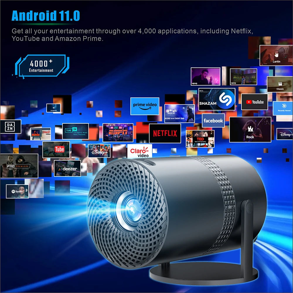 Salange P300 Mini Portable Projector - 4K 8K Video Decoding, 720P HD, Android 11, Wi-Fi, BT 5.1